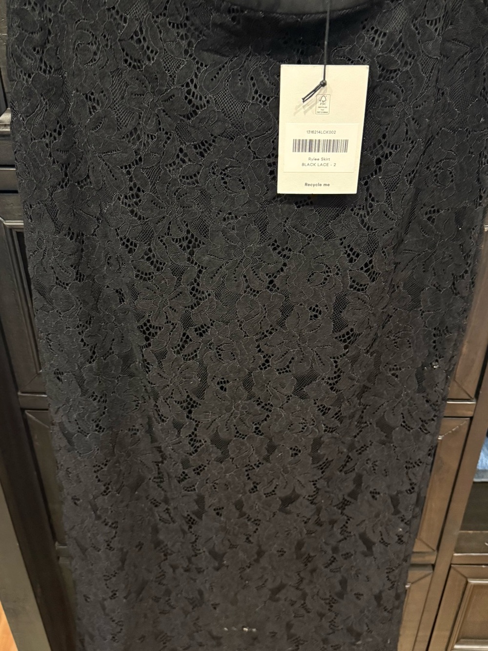 Reformation Rylee Black Lace Midi Skirt with Sheer Floral Overlay - Picture 3 of 5